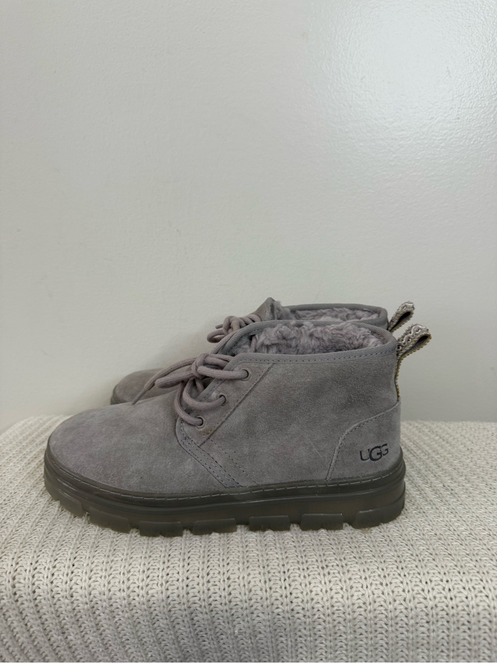 UGG Neumel Cozy Grey Suede Lace-Up Ankle Boots in size 8 - Picture 5 of 15
